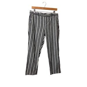 Banana‎ Republic Womens Avery Pants 6 Gray White Striped Linen Blend Coastal